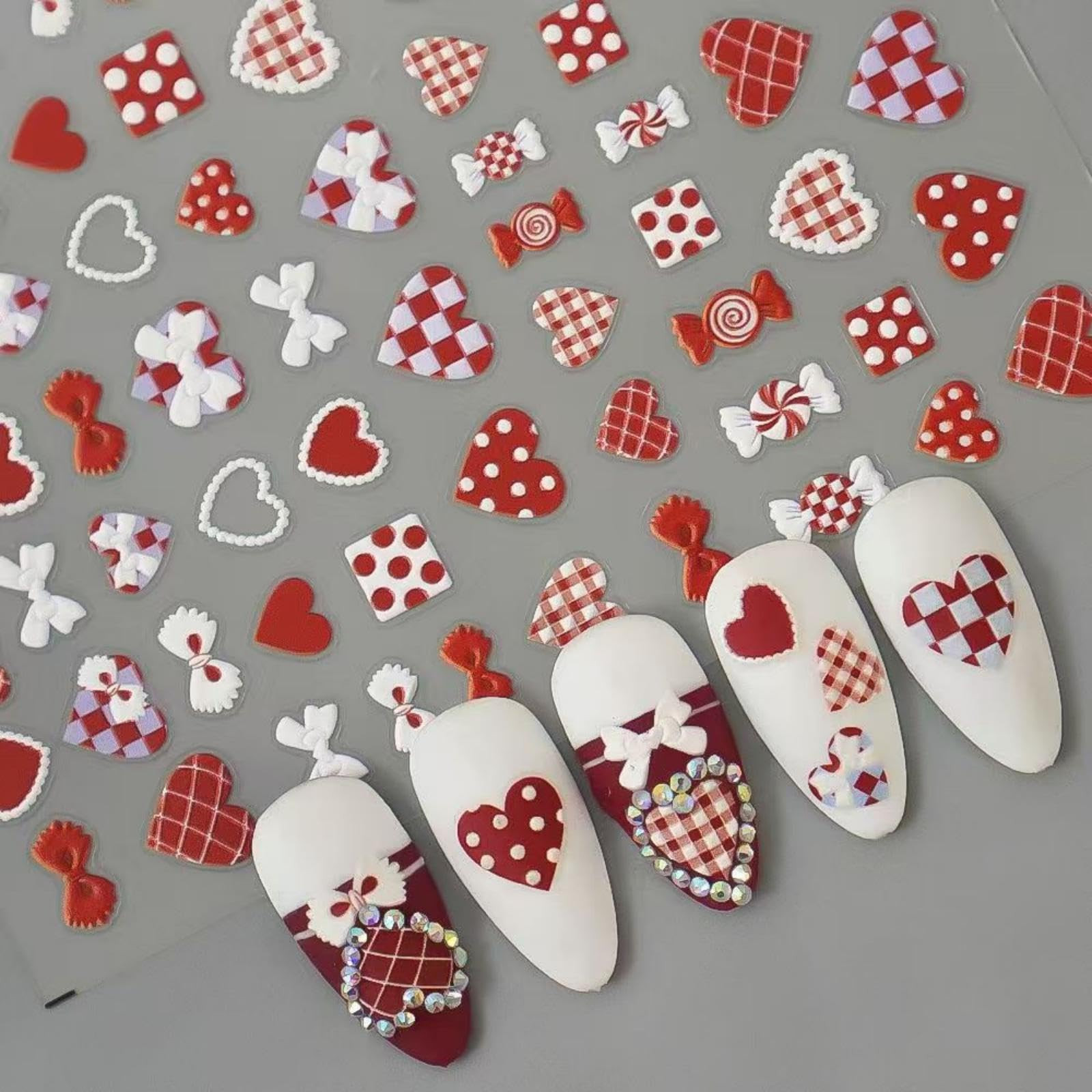 Love Heart Nail Stickers Decals Red White Nail Stickers for Nail Art Self Adhesive Valentine's Da... | Amazon (US)