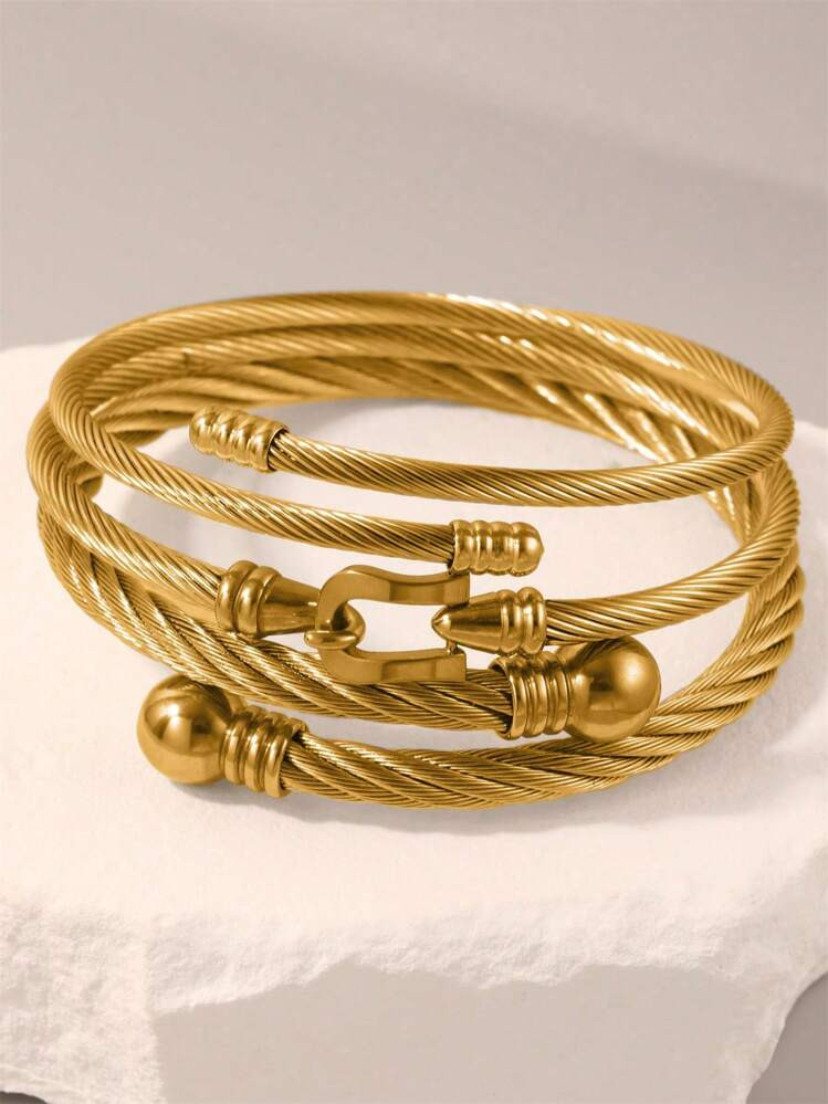 3pcs Set Stainless Steel Twisted Braid Minimalist Bracelet For Women | SHEIN
