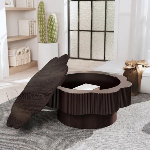 Modern Solid Wood Veneered Round/Oval/Rectangular Coffee Tea Table with Storage. | Bed Bath & Beyond