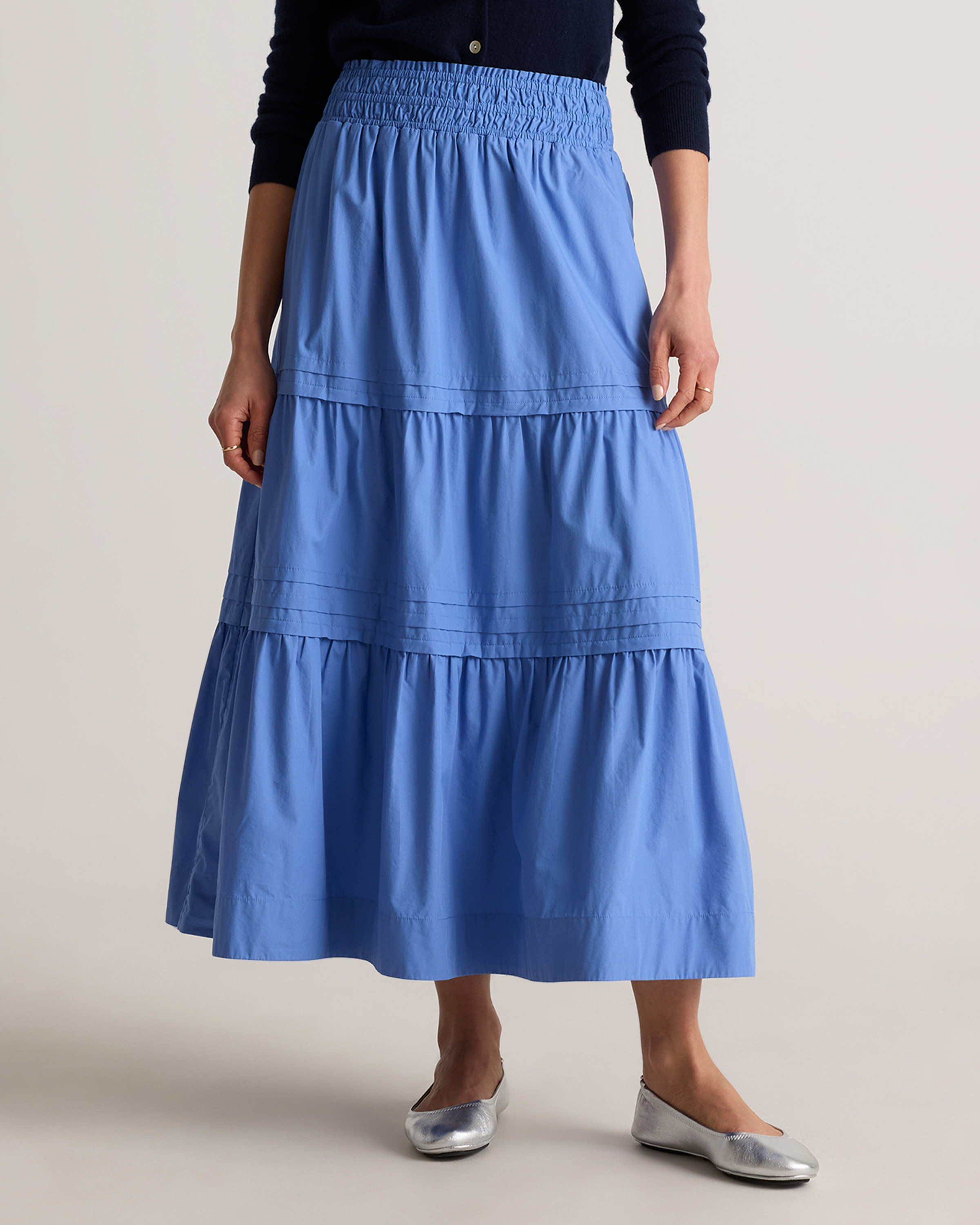Quince | Women's Poplin Tiered Maxi Skirt in True Blue, Size Small, Organic Cotton | Quince