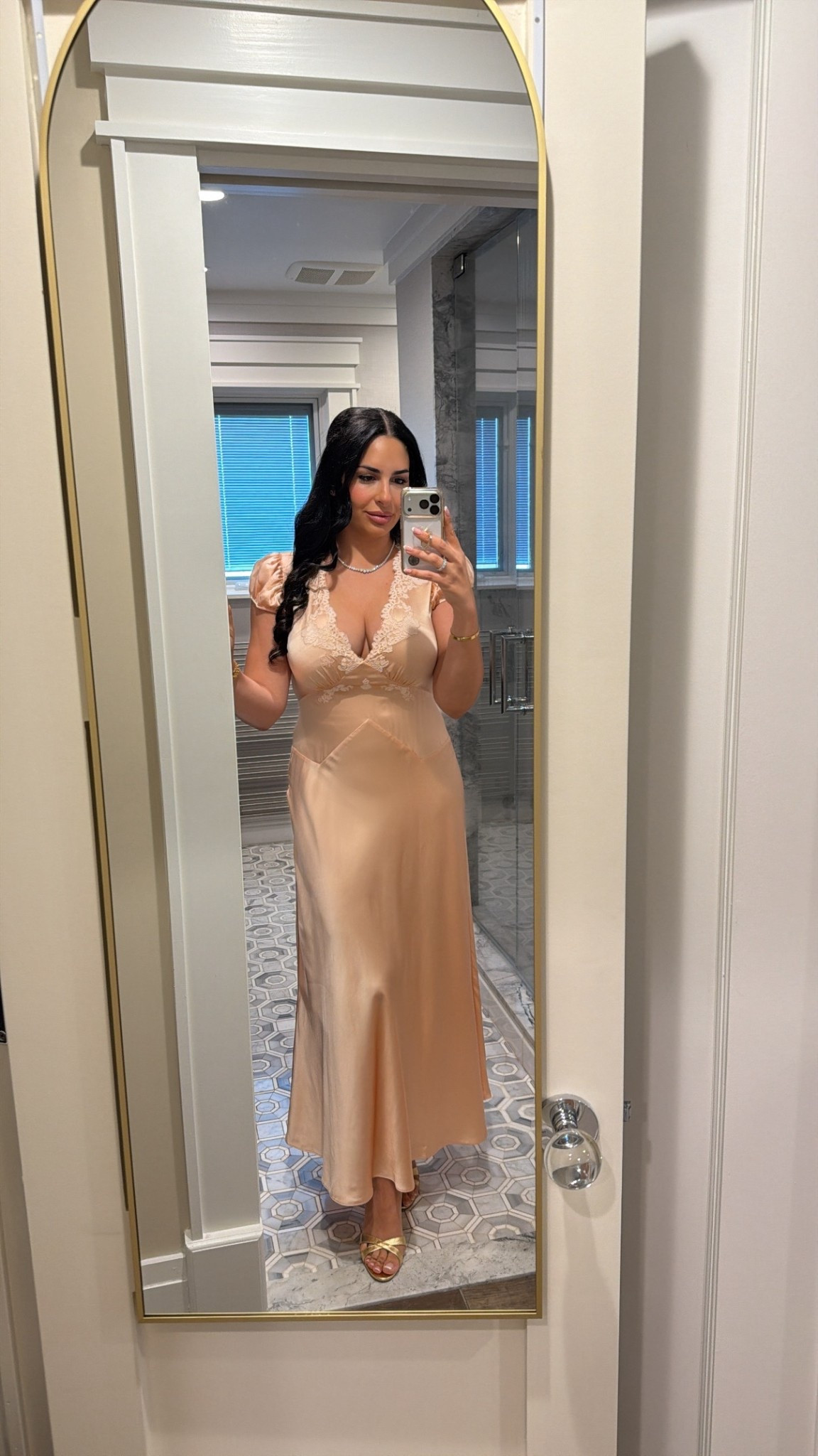 Slip dress, peach slip dress, lace slip dress, occasion dress, midi dress 