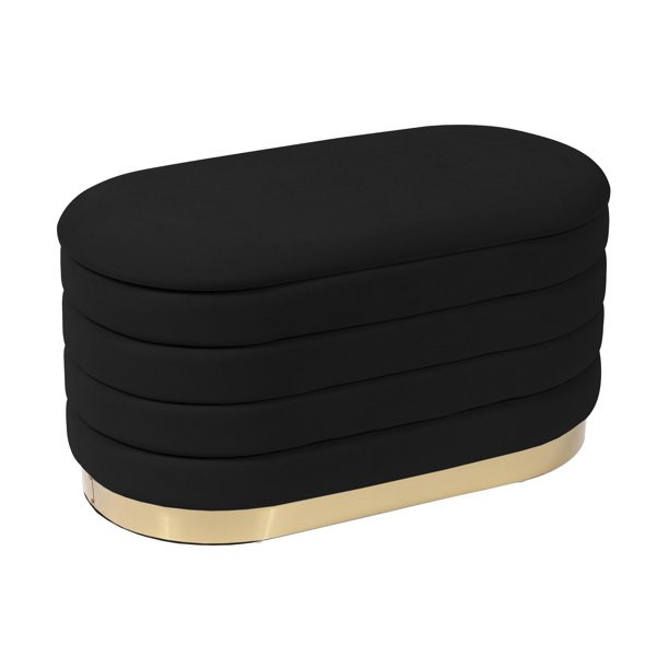 TOV Furniture Lillian Black Velvet Storage Bench with Gold Base - Walmart.com | Walmart (US)