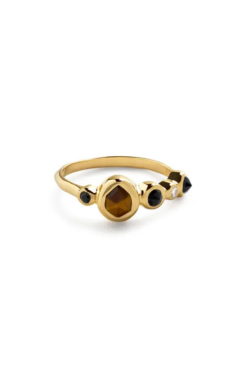 Monica Vinader MV Siren™ Bezel Multistone Ring in 18K Gold Vermeil/tigers Eye at Nordstrom, Size 6.75 | Nordstrom