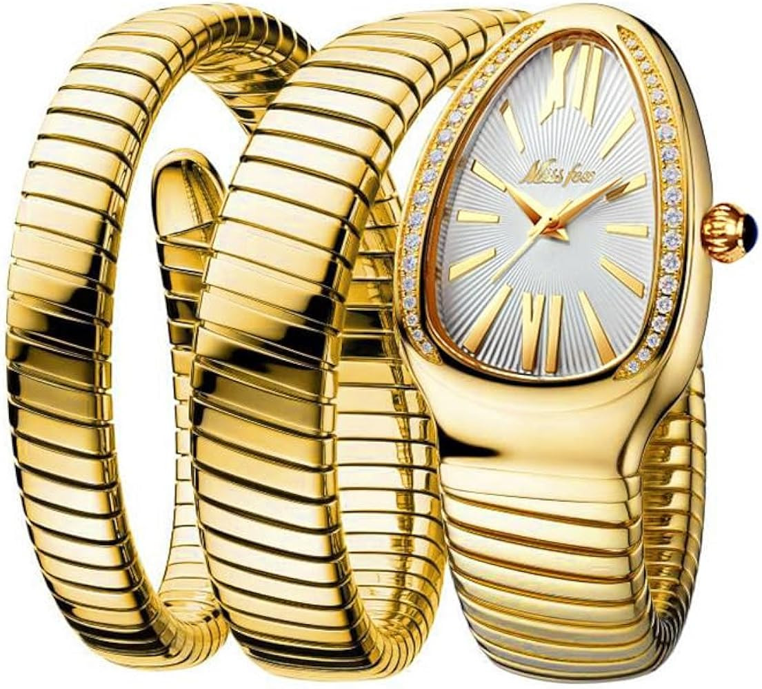 Diamond Quartz Gold Watch Women Snake Design Three Loop Bracelet Watches | Amazon (US)