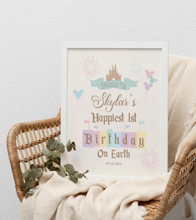 Editable Happiest Birthday on Earth Welcome Sign, Disneyland Birthday, Mickey Birthday, Princess ... | Etsy (US)