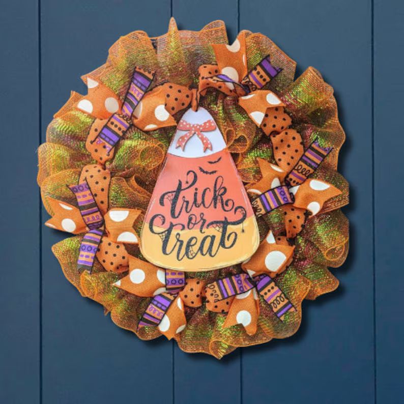 Halloween Wreath Trick or Treat Wreath Candy Corn Wreath - Etsy | Etsy (US)