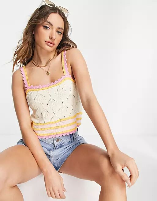 Y.A.S exclusive knitted cami top with pink and orange stripe | ASOS (Global)