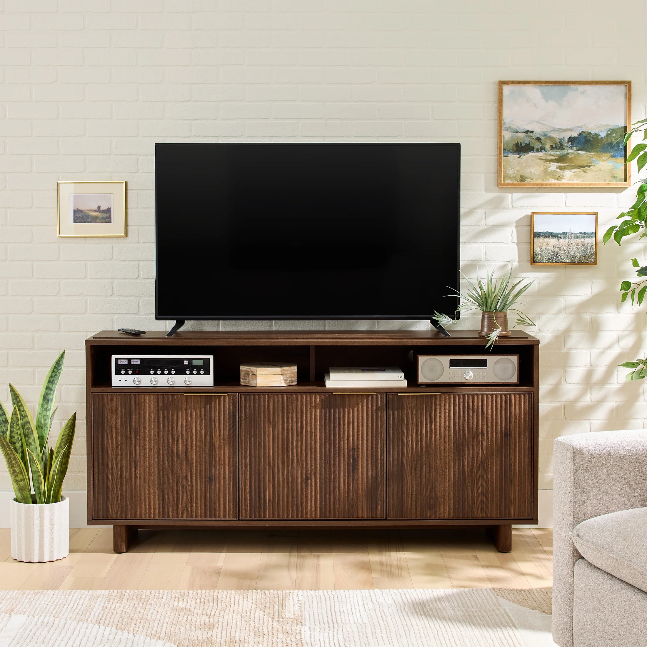 Better Homes & Gardens Lillian Fluted TV Stand for TVs Up to 70", Walnut Finish | Walmart (US)