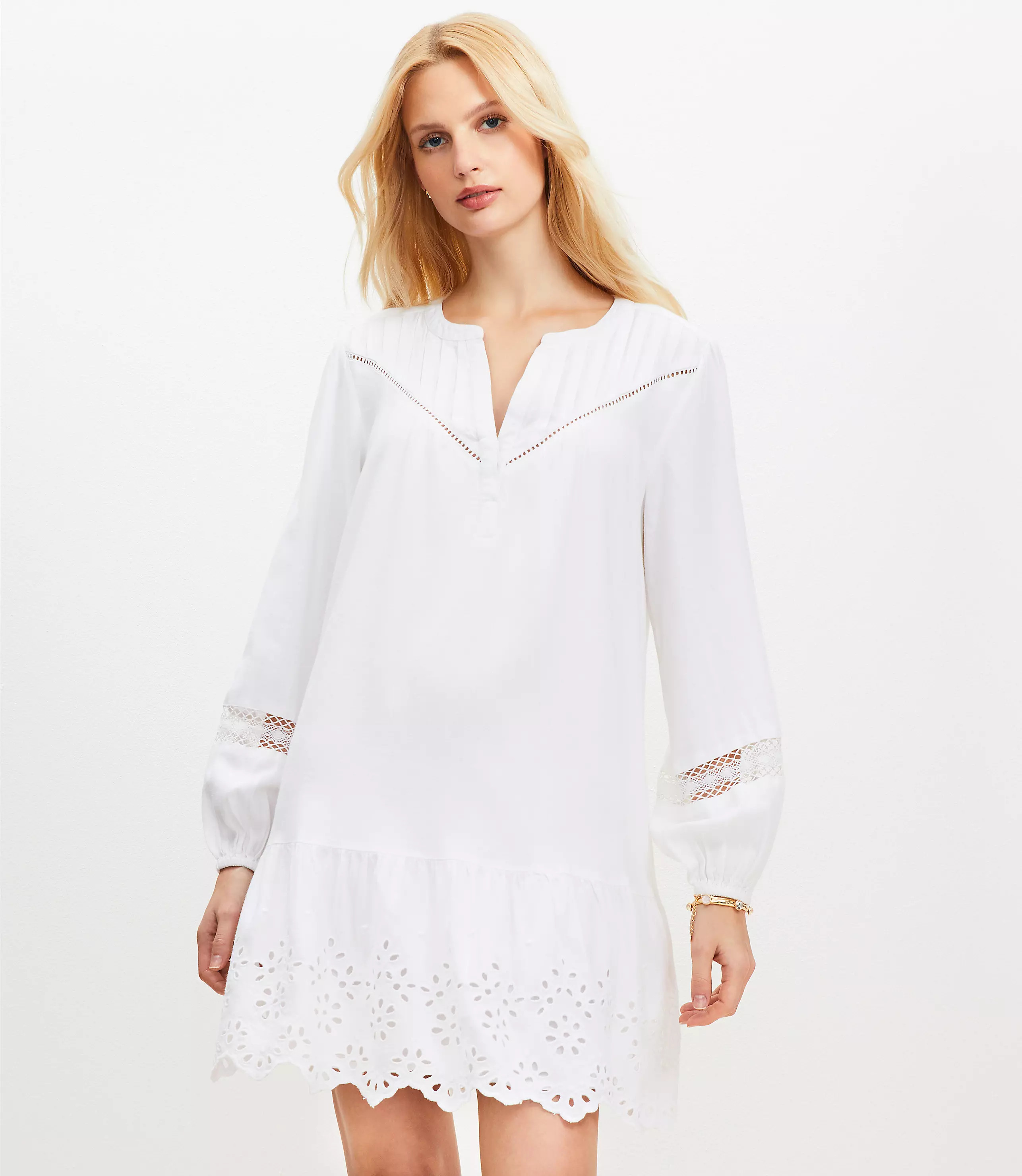 Eyelet Flounce Mini Dress | LOFT