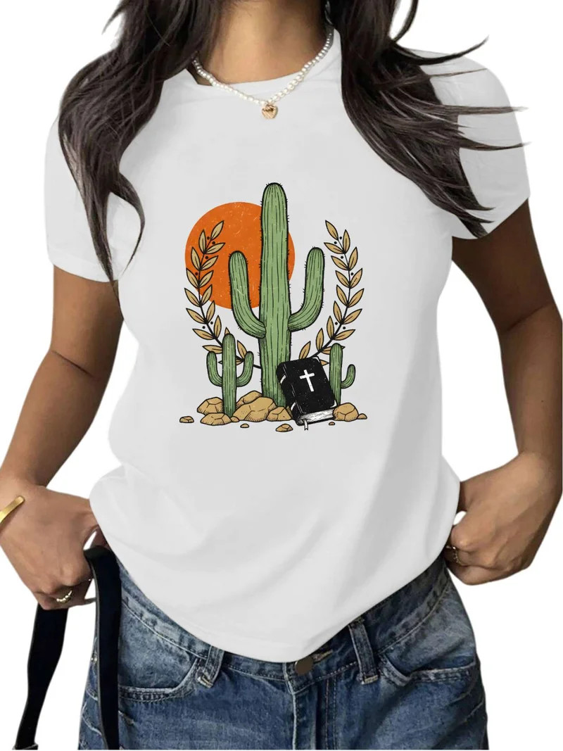 White S-5XL Desert Road Trip Ready Cactus Bible Graphic Western Faith Print Tshirt Graphic Tees S... | Walmart (US)