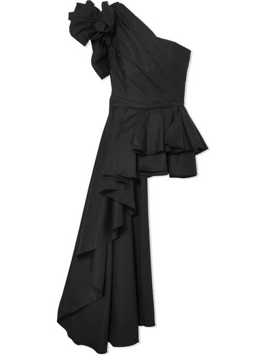 Johanna Ortiz - Agave One-shoulder Ruffled Cotton-blend Poplin Top - Black | NET-A-PORTER (US)
