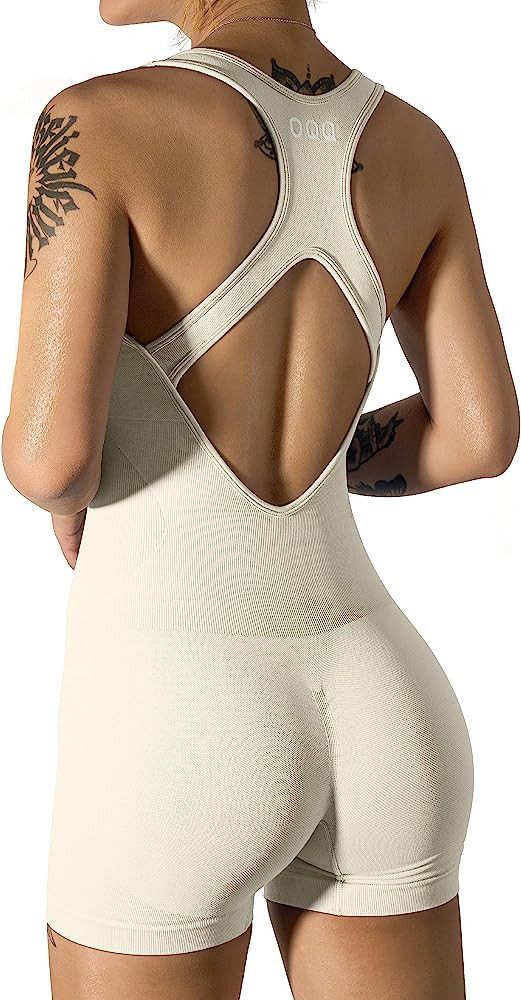 OQQ Women's Yoga Rompers One Piece Sleeveless Backless Padded Sports Bra Tank Tops Exercise Rompe... | Amazon (US)