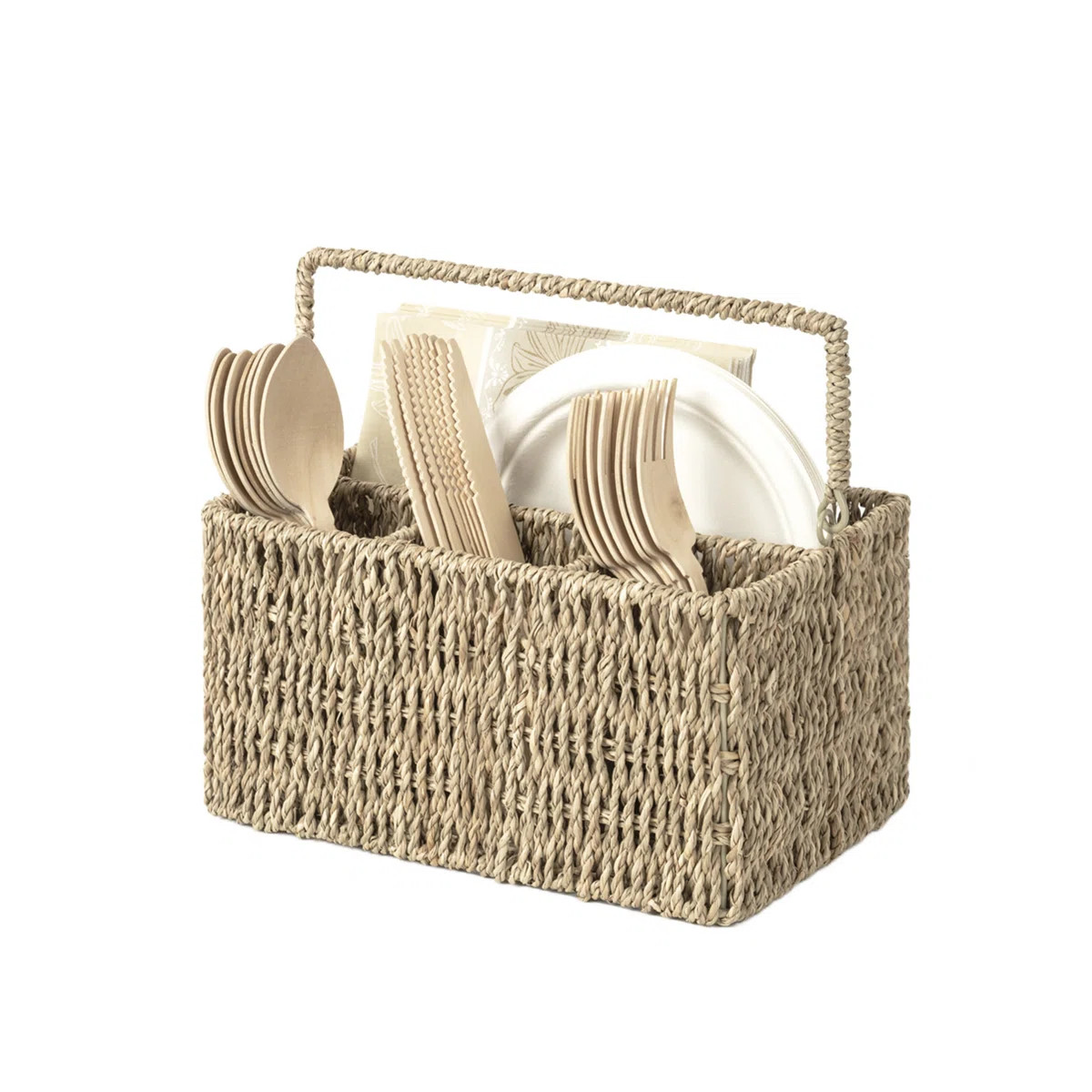 Hand-Woven Wicker Cutlery Holder with Handle, Flatware Basket Organizer | Wayfair North America