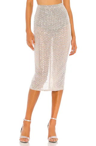 Camila Coelho Beatriz Midi Skirt in Silver from Revolve.com | Revolve Clothing (Global)