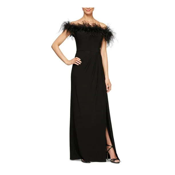 Alex Evenings Womens Petites Faux Fur Off-The-Shoulder Evening Dress Black 4P - Walmart.com | Walmart (US)