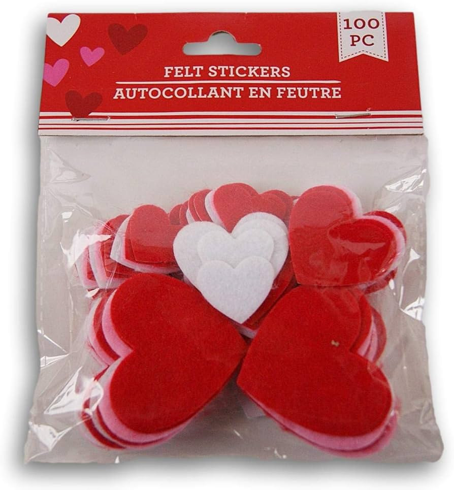 Heart Shaped Valentine Themed Felt Mini Sticker Set - Red, White, and Pink - 100 Piece | Amazon (US)