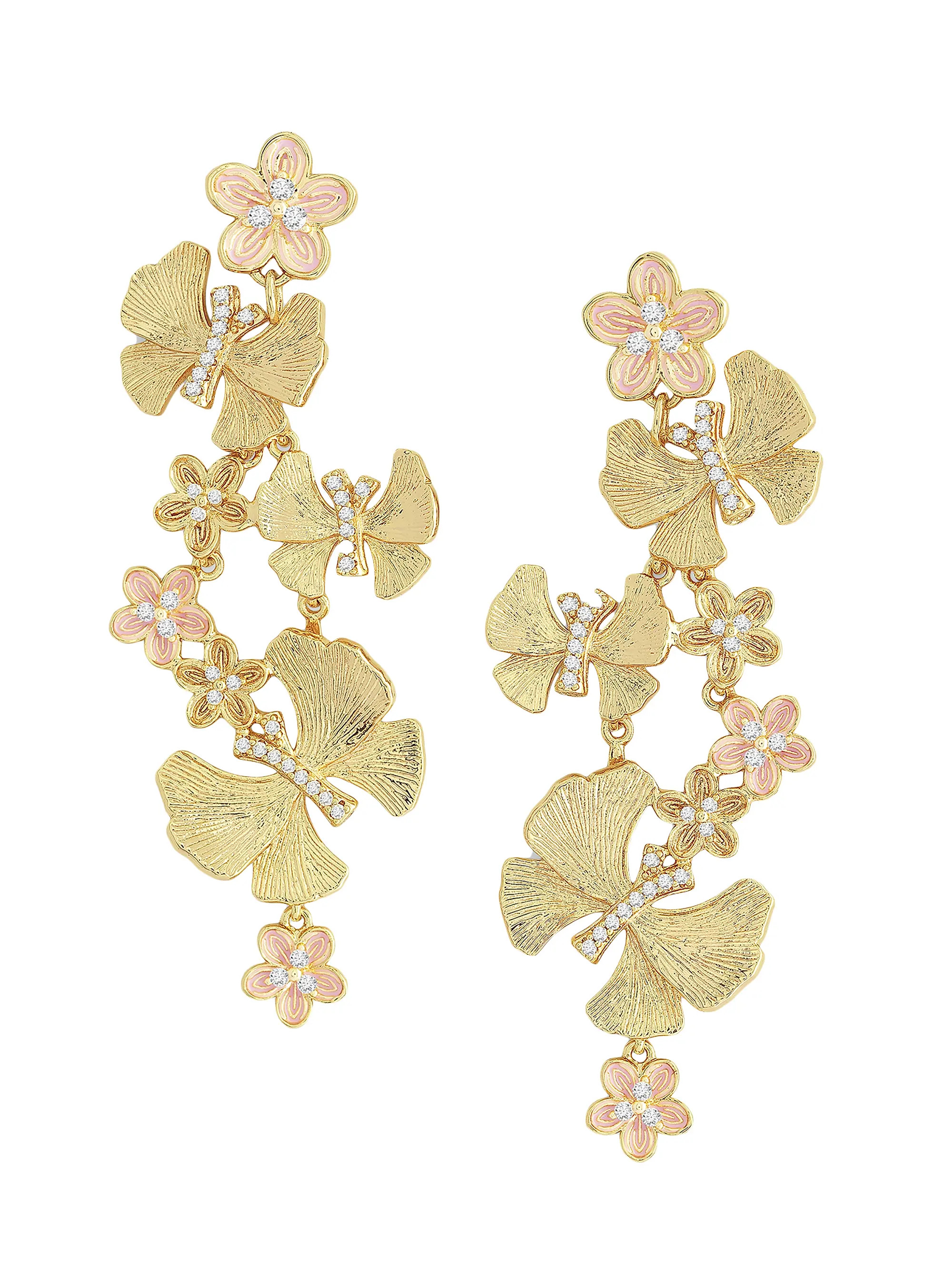 Butterfly 14K Gold-Plated, Cubic Zirconia & Pink Enamel Drop Earrings | Saks Fifth Avenue