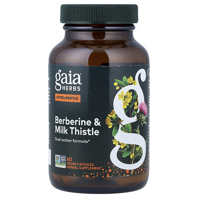 Gaia Herbs, Berberine & Milk Thistle, 60 Vegan Capsules | iHerb