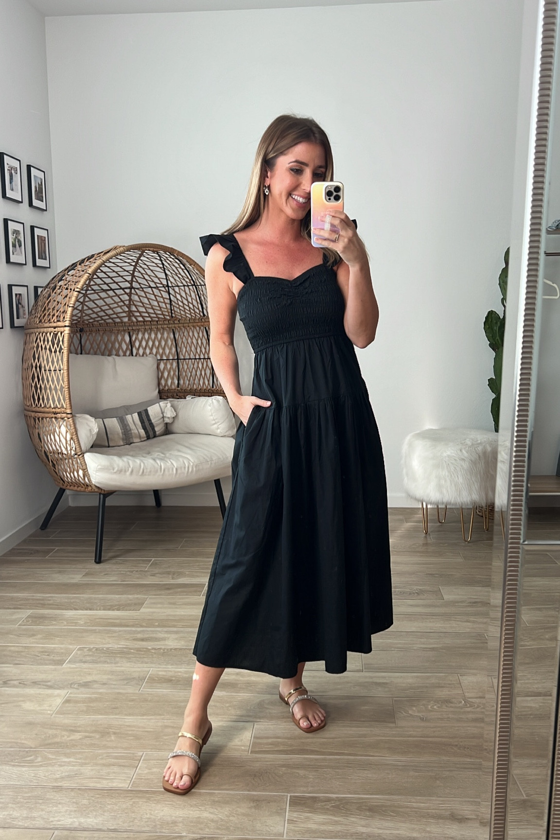 beautiful summer midi dresses Cotton Blush Pink Floral Midi Sundress with Pockets Blush Pink / Small