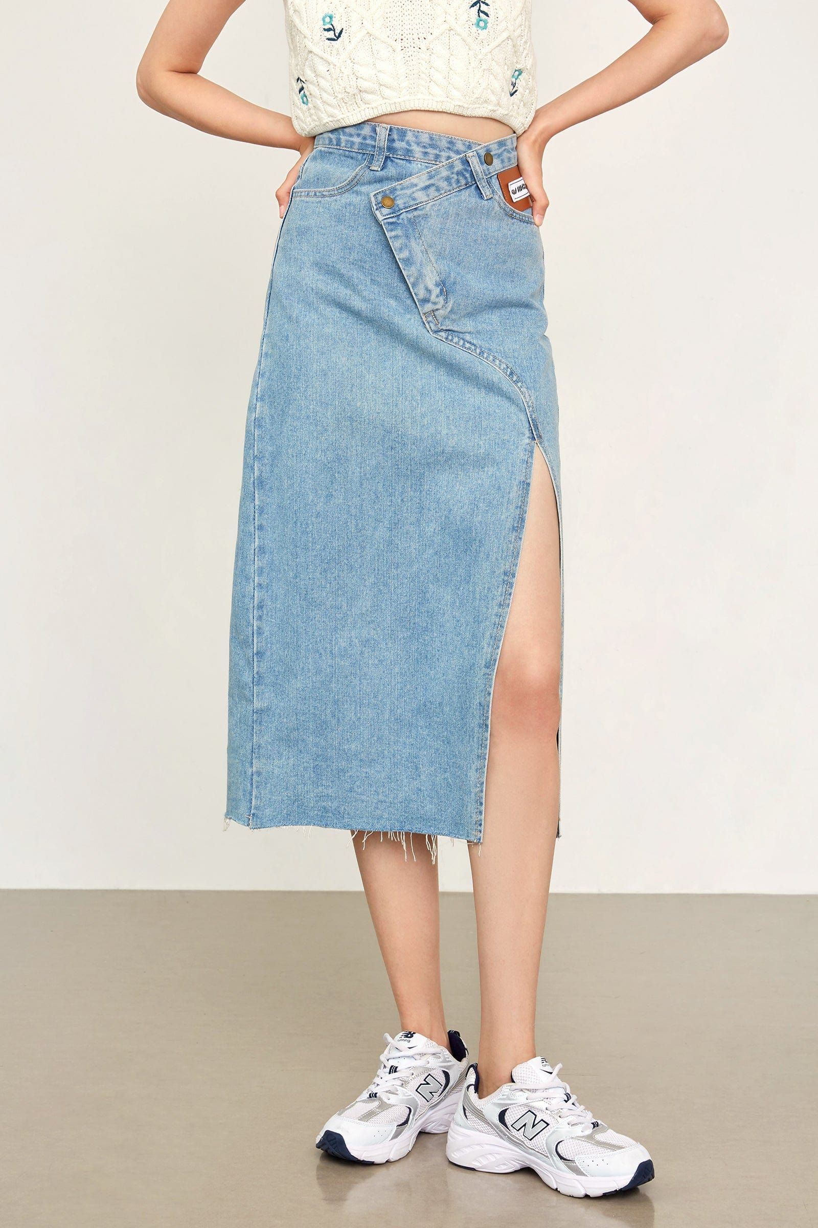 Samaria Light Sky Blue Asymmetrical Skirt | J.ING