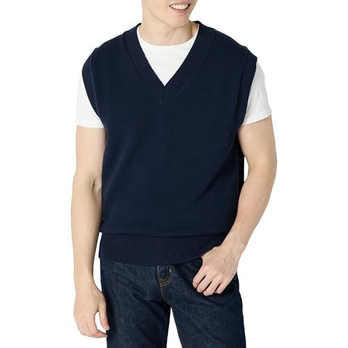 Amazon Essentials Men's Relaxed-Fit V-Neck Sweater Vest, Navy, X-Small | Amazon (US)