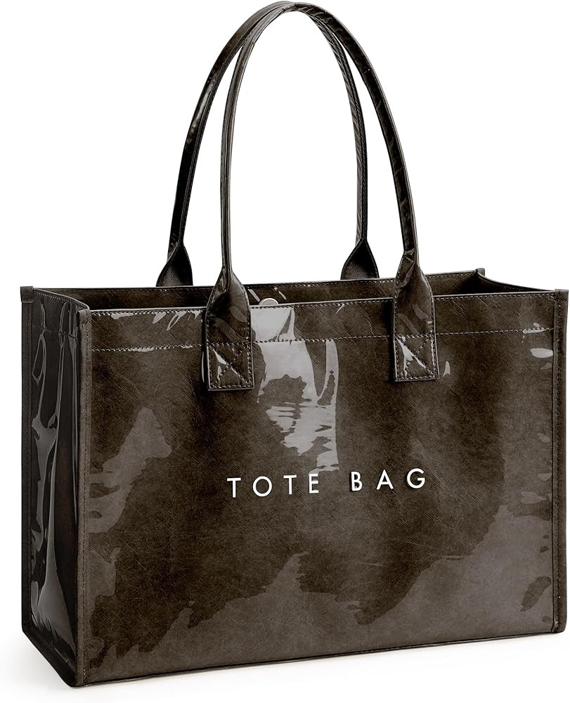 KALIDI PVC Tote Bag Women’s Kraft Paper Work Handbags Purses with Top Handle | Amazon (US)