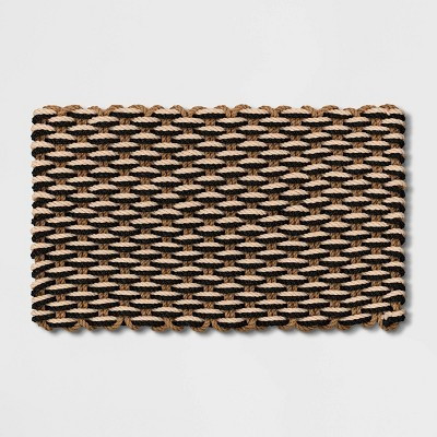 1'6"x2'6" Rope Braided Basket Weave Doormat Black/Brown/Cream - Threshold™: Outdoor Front Door Mat, High Pile | Target