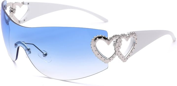 COASION Wrap Around Y2K Rimless Sunglasses for Women Men Oversized Trendy 2000S Sun Glasses Visor... | Amazon (US)