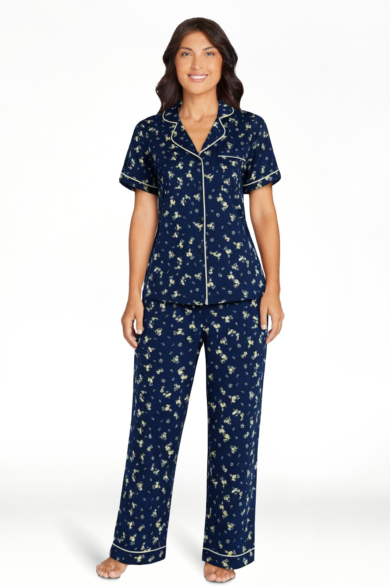 Joyspun Women's Dreamy Soft Collection Notch Collar Top and Capri Pants Pajama Set, 2-Piece, Size... | Walmart (US)