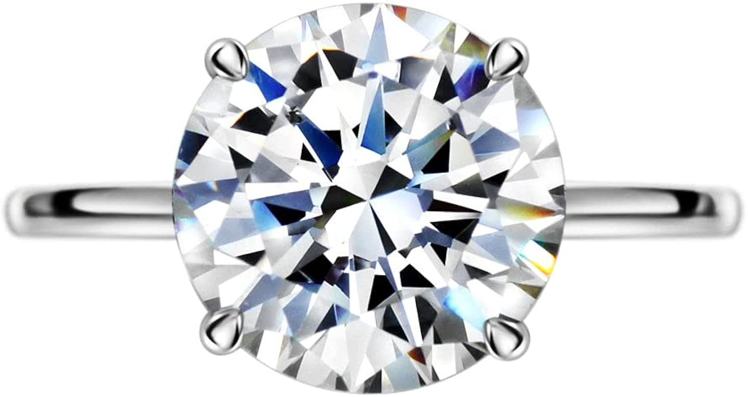 Michooyel S925 4ct Round Brilliant Cut Solitaire Diamond Engagement Wedding Ring Sterling Silver ... | Amazon (US)