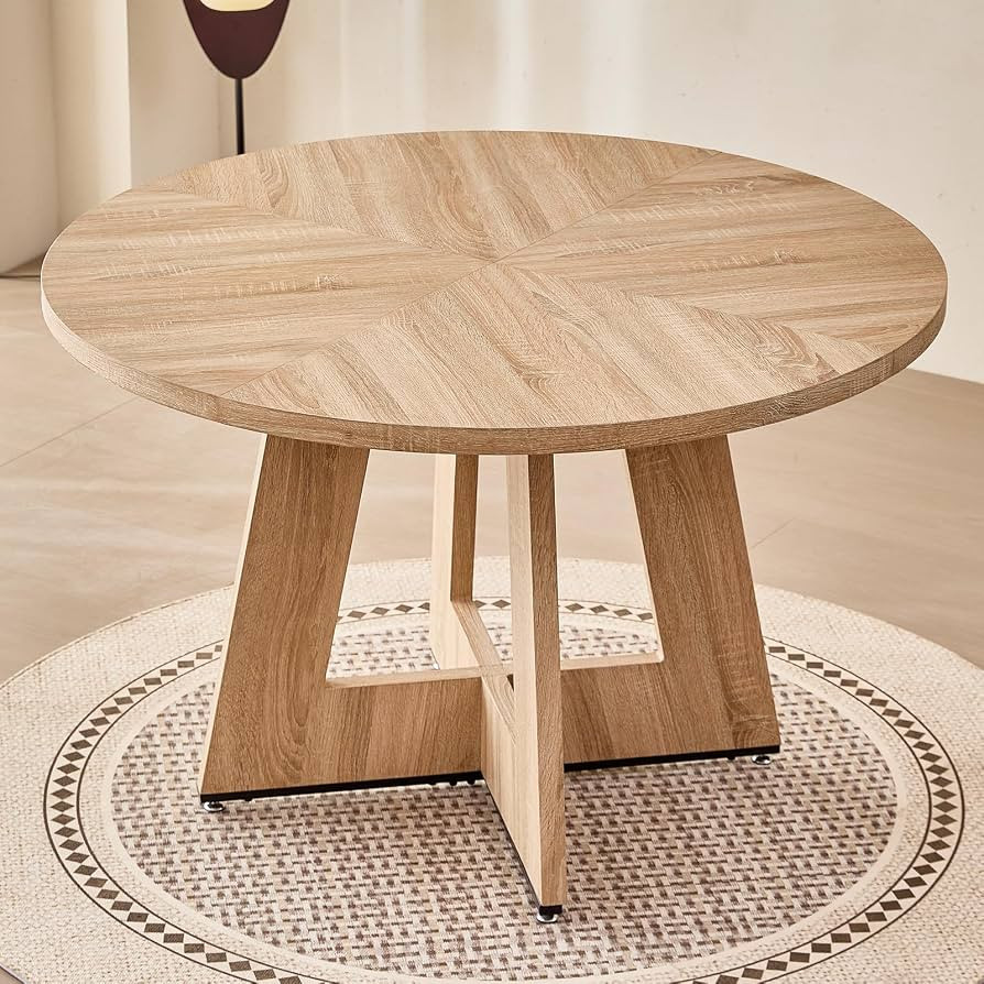 47" Round Dining Table for 4 6 People, [Fanned Base] [1.38" Thick Top] Farmhouse Wood Kitchen Tab... | Amazon (US)