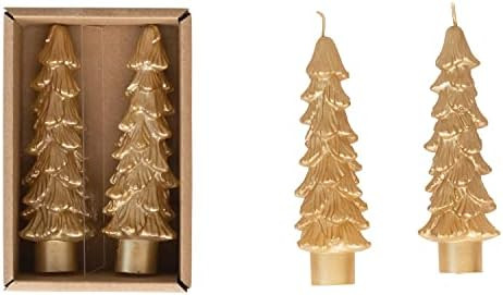 Creative Co-Op Unscented Tree Shaped Taper Candles, Gold, Boxed Set Of 2 | Amazon (US)
