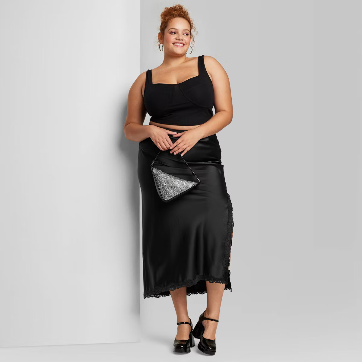 Women's Satin Lace Trim Midi Skirt - Wild Fable™ | Target
