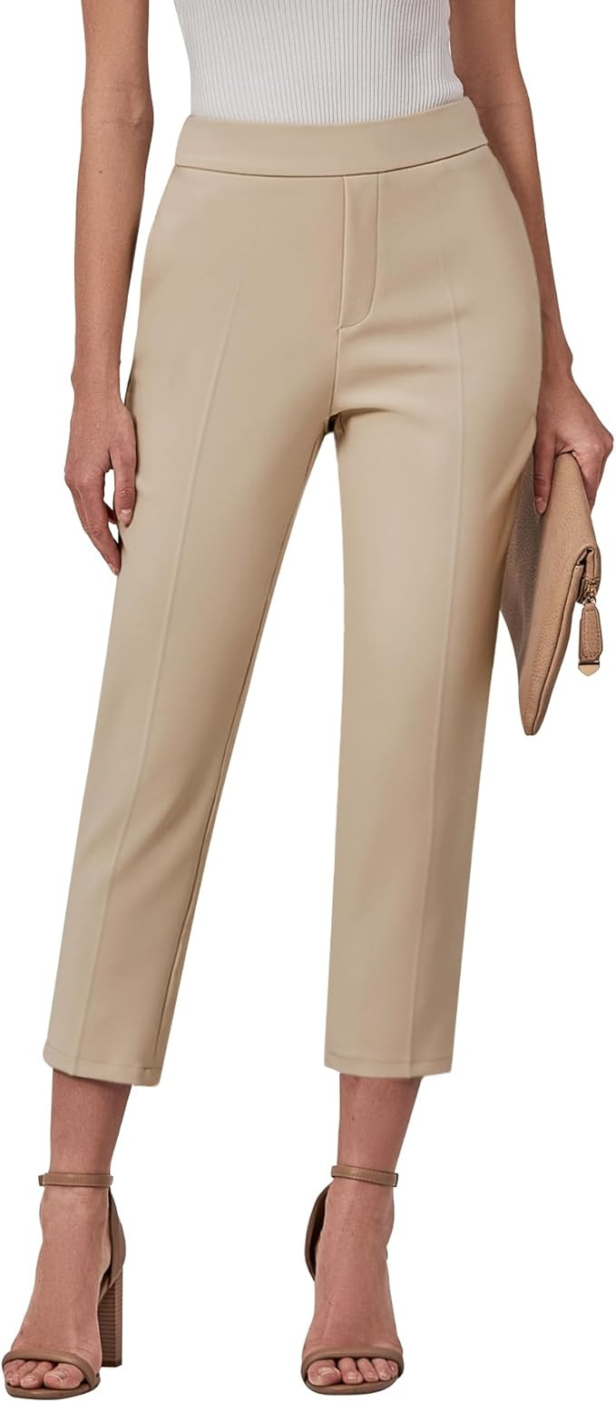 GRAPENT Capri Pants for Women High Waisted Pull On Dress Pants Slim Straight Leg Stretchy Waist C... | Amazon (US)
