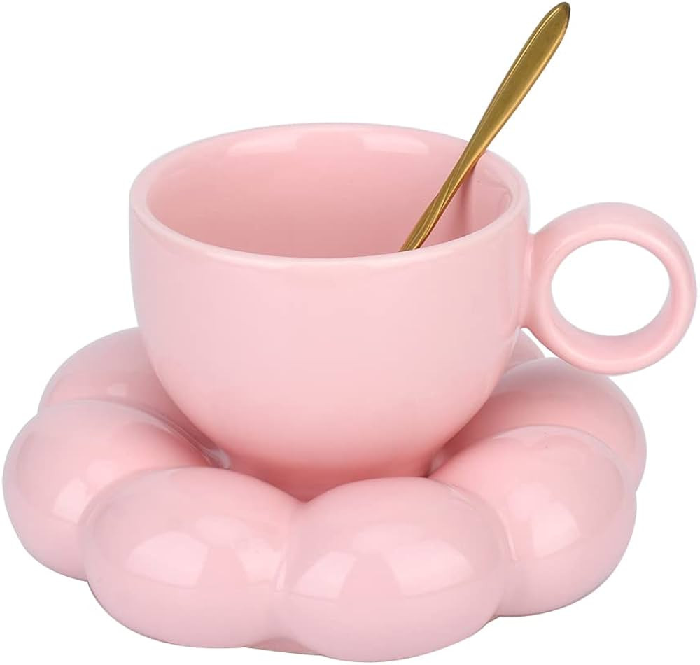 XinHuiGY Flower Coffee Mug,Ceramic Cloud Coffee Cup and Saucer Set,Cute Mug with Flower Spoon,Kaw... | Amazon (CA)