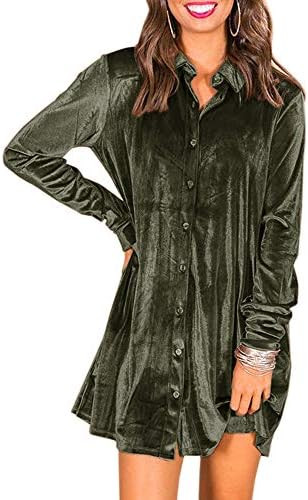 Ivay Women's Spring Button Down Tshirt Dresses Velvet Tunic Dress with Pockets | Amazon (US)