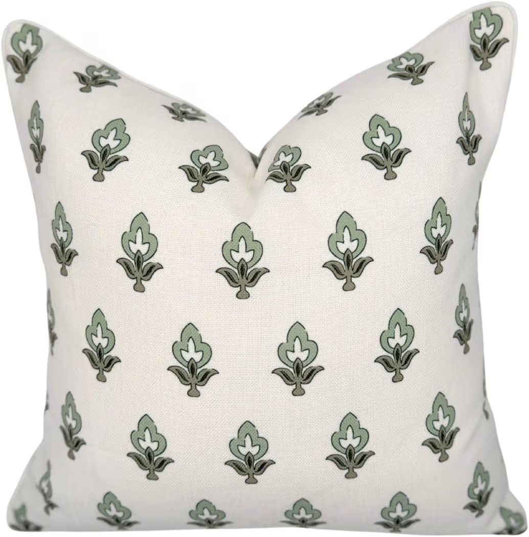 “The Poppy” Floral Block Print Pillow Cover – Green Leaf Decorative Festive Throw Pillow Co... | Amazon (US)
