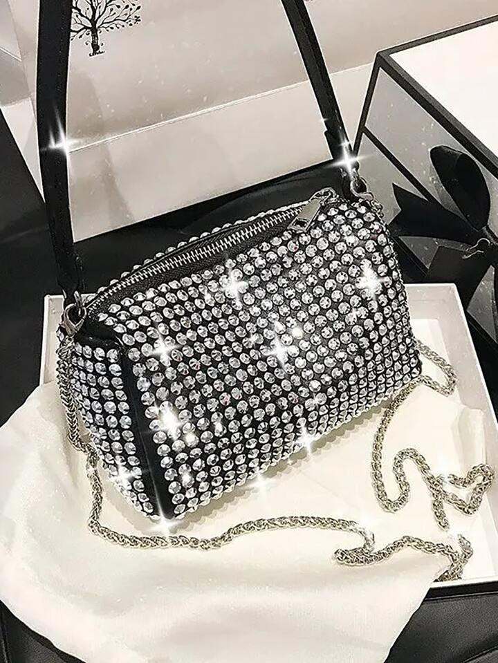 Lightweight,Business Casual Mini Allover Rhinestone Decor Chain Square Bag, Mothers Day Gift For ... | SHEIN