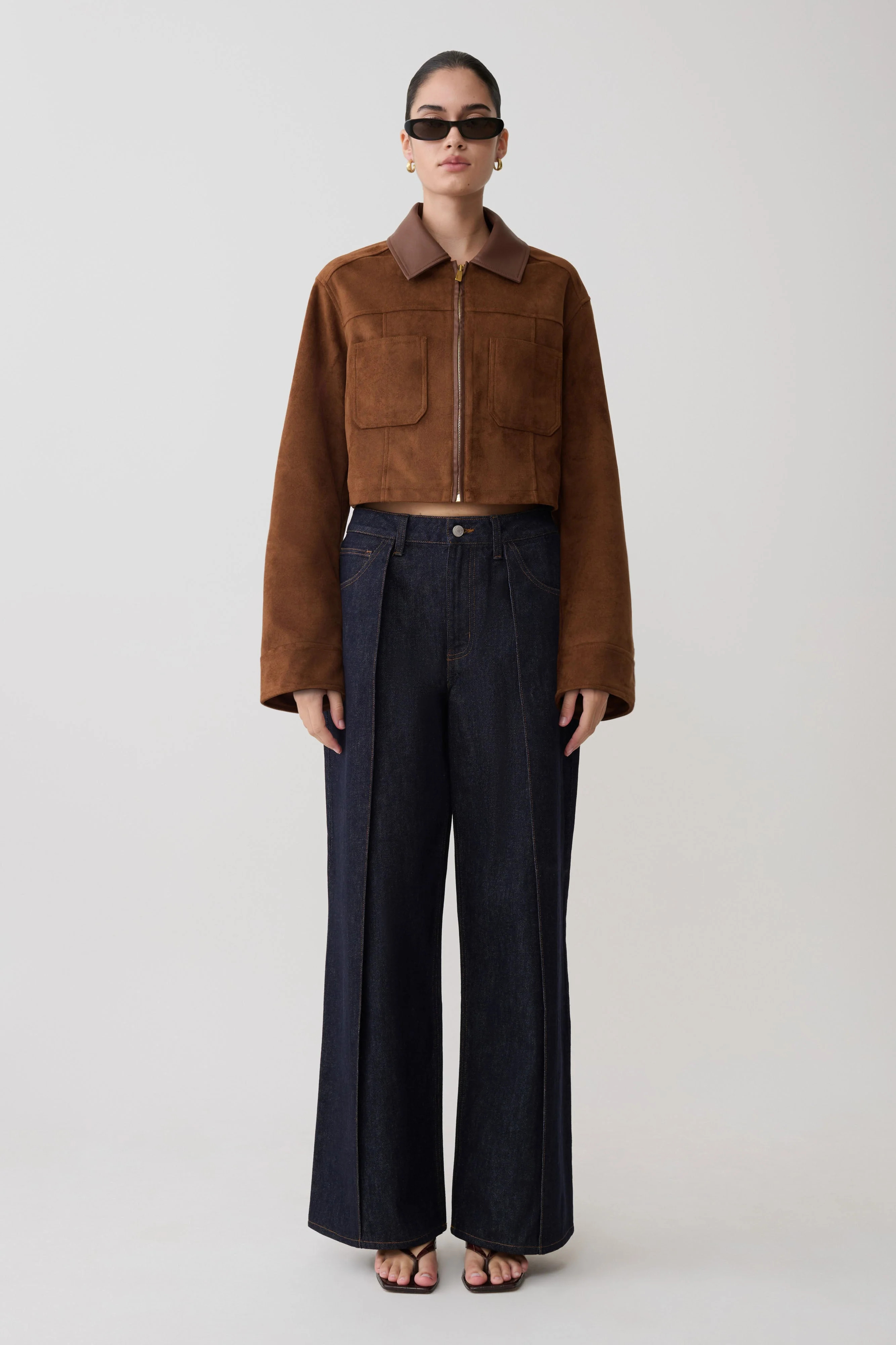 Remy Faux Suede & Leather Collared Jacket - Tan | MESHKI US
