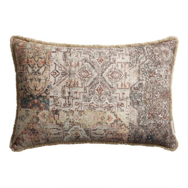 Oversized Pink Multicolor Carpet Print Lumbar Pillow | World Market