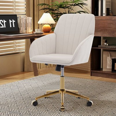 NicBex Adjustable Ergonomic Office Chair with Golden Base, Luxury Home Office Desk Chair with S-Shaped Backrest, Beige Swivel Chair, Vanity Chair | Target