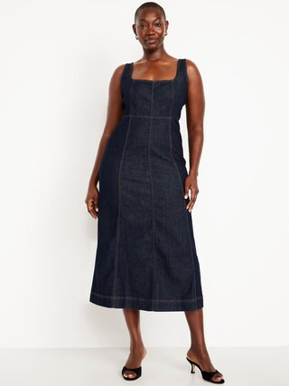 Fit & Flare Sleeveless Denim Midi Dress | Old Navy (US)