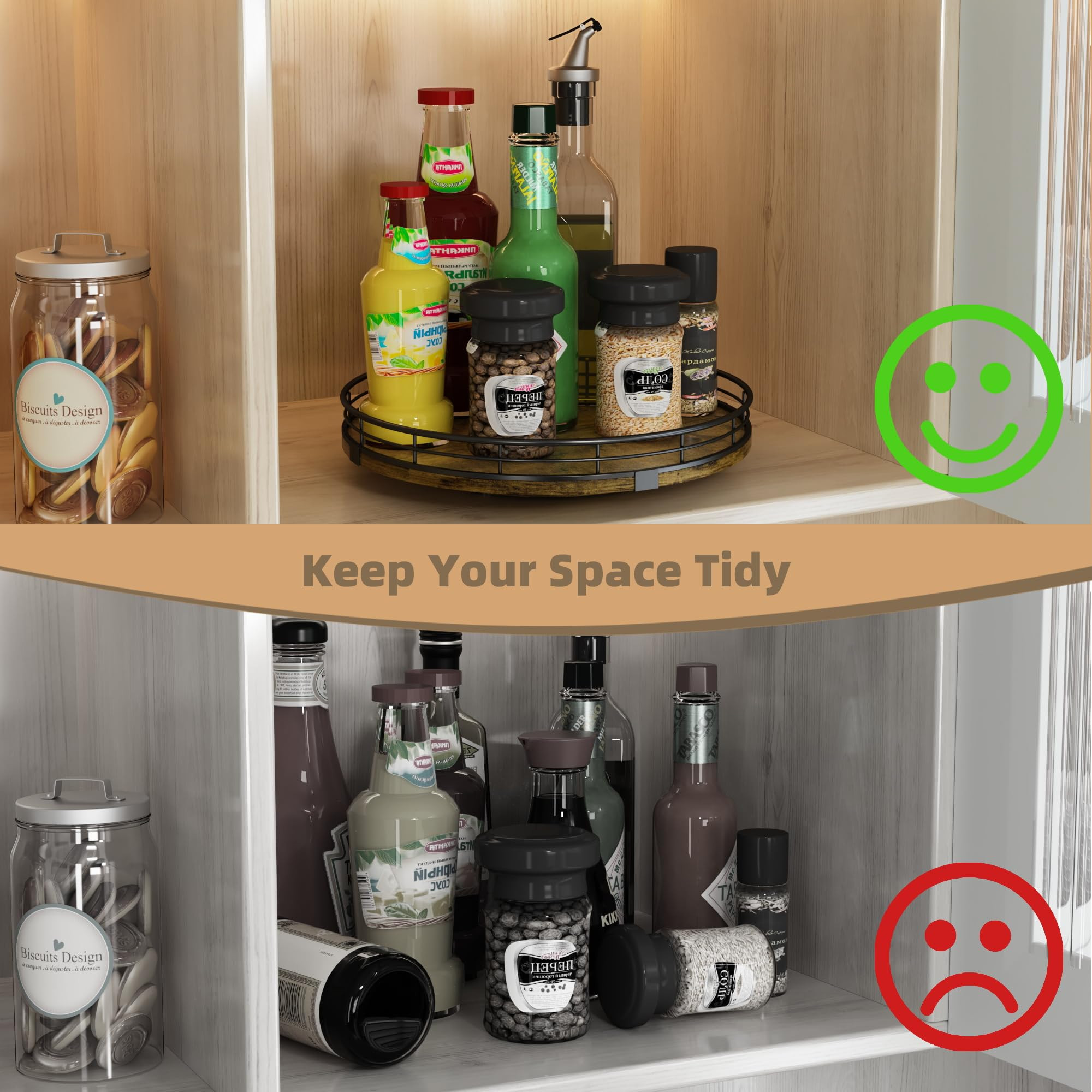 Farmhouse 10" Lazy Susan Turntable Organizer for Table Top, Round Wooden Lazy Susan for Cabinet K... | Amazon (US)