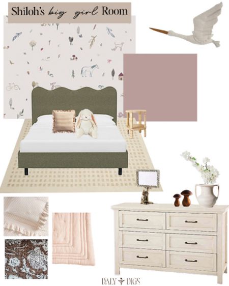 We are converting Shiloh’s nursery to a big girl room. It’s bittersweet but kids rooms are so fun to decorate. We are repainting the room a soft, muted purple and adding a green upholstered scalloped bed with pink bedding and some fun kids decor and accessories. #biggirlroom #kidsroom #girlsroom

#LTKhome #LTKkids