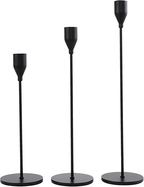 Denique Matte Black Candle Holders Set of 3, Tall Candlestick Holder for Taper Candles, Metal Can... | Amazon (US)