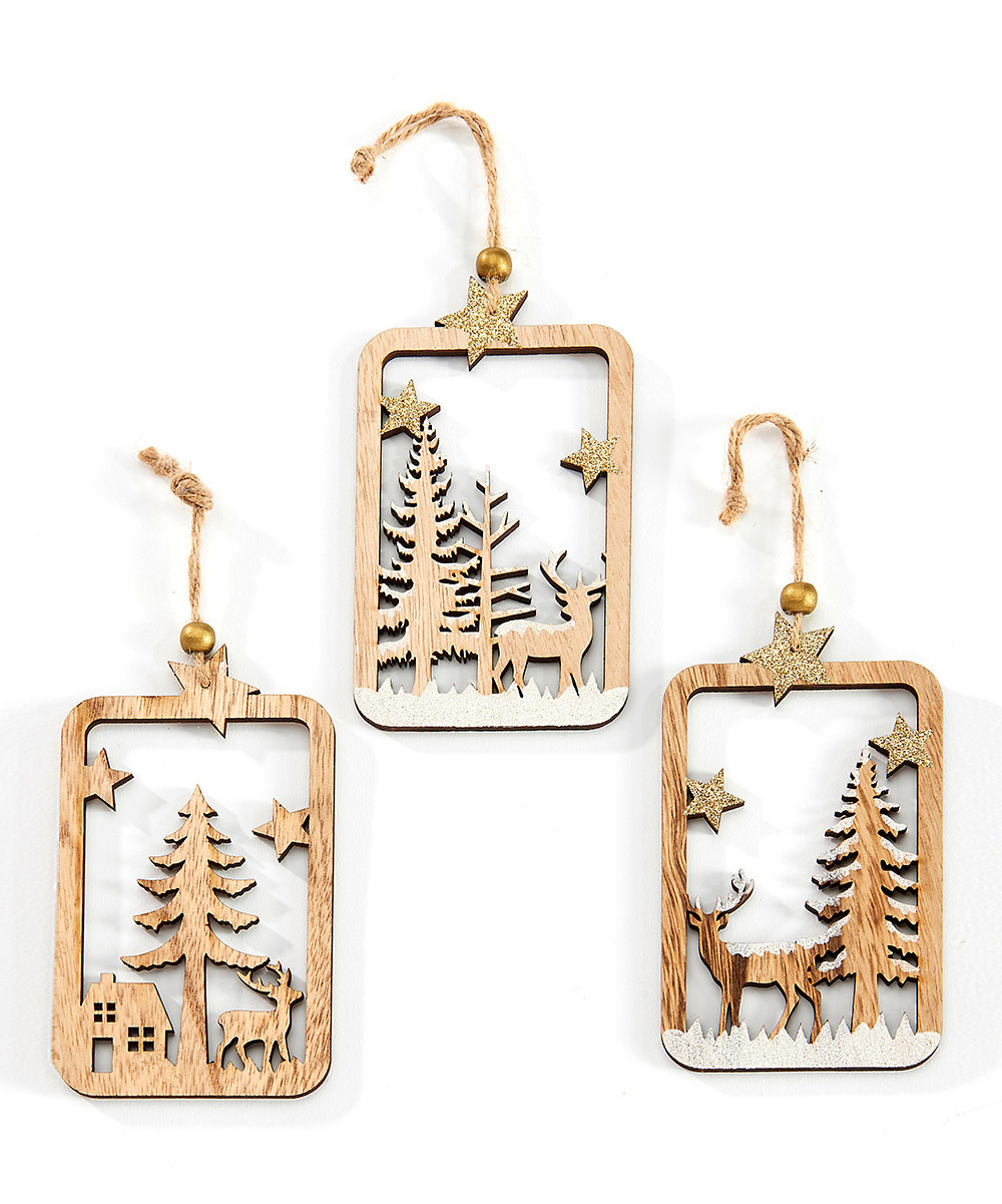 Giftcraft Holiday Ornaments - Beige & White Forest Scene Ornament - Set of Three | Zulily