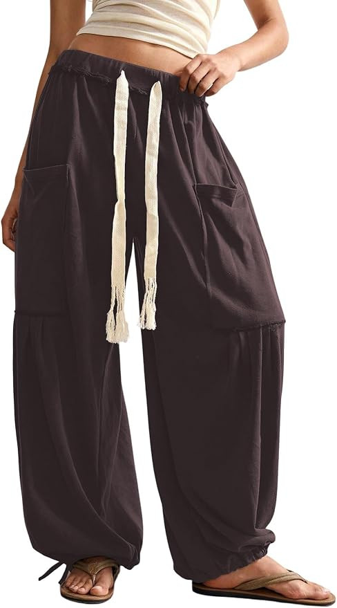 RoseSeek Women's Baggy Boho Harem Pants Wide Leg Sweatpants with Pockets | Amazon (US)
