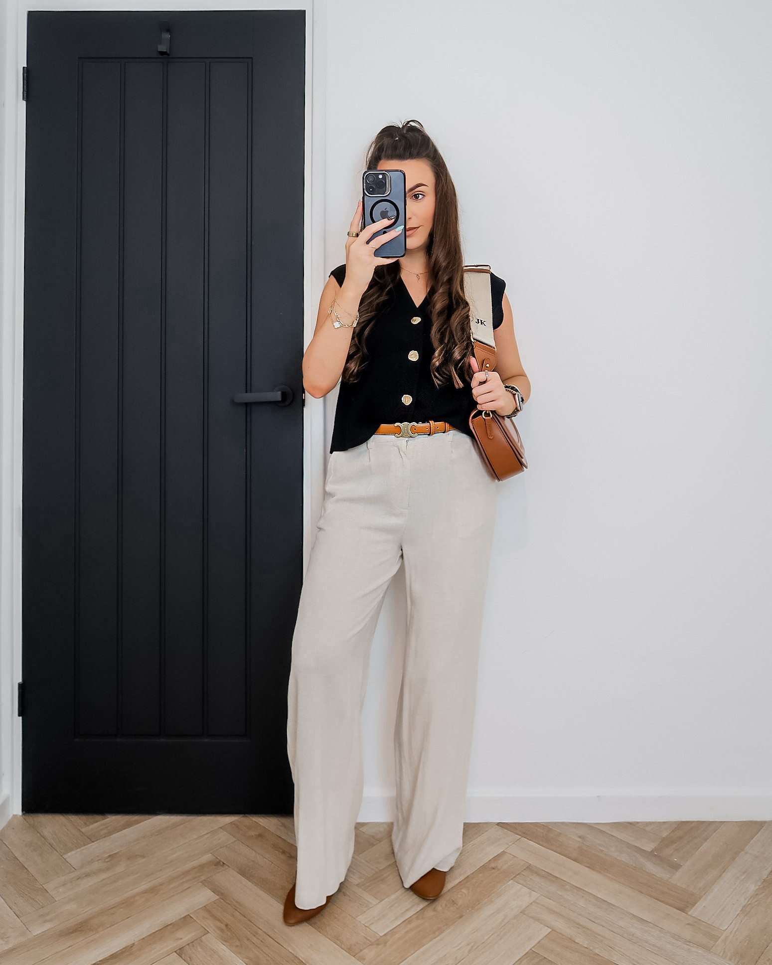 Saint + Sofia Maeva Knit Waistcoat, black waistcoat outfit, knit vest women, cream linen trousers outfit, linen blazer outfit, neutral outfit ideas, tan accessories outfit, chic everyday style, smart casual outfit, capsule wardrobe staples 

#LTKeurope #LTKspring #LTKuk