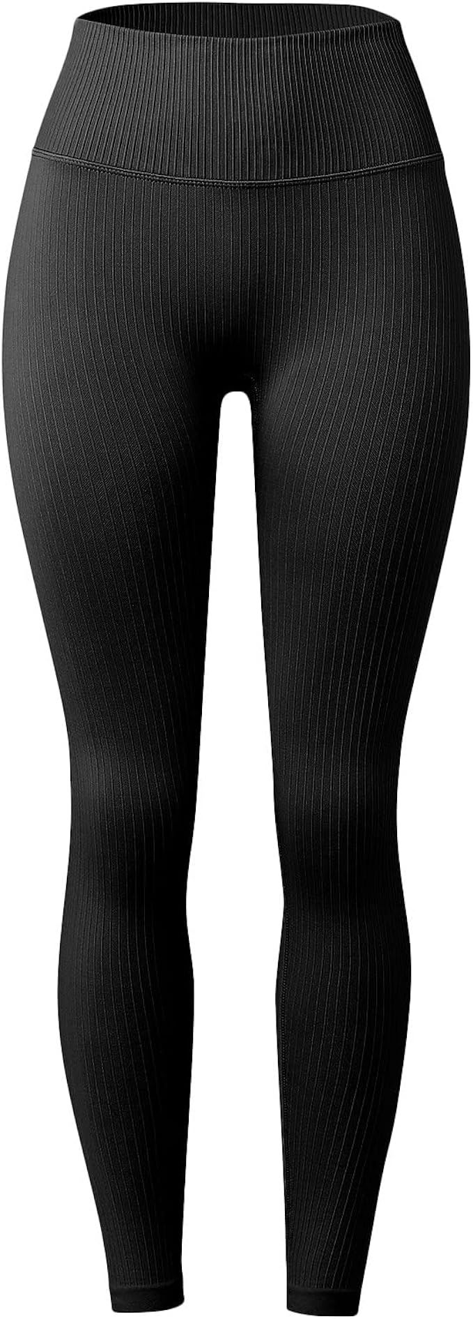NEW LADIES RIBBED SEAMLESS LEGGINGS HIGH WAIST TUMMY CONTROL SOLID