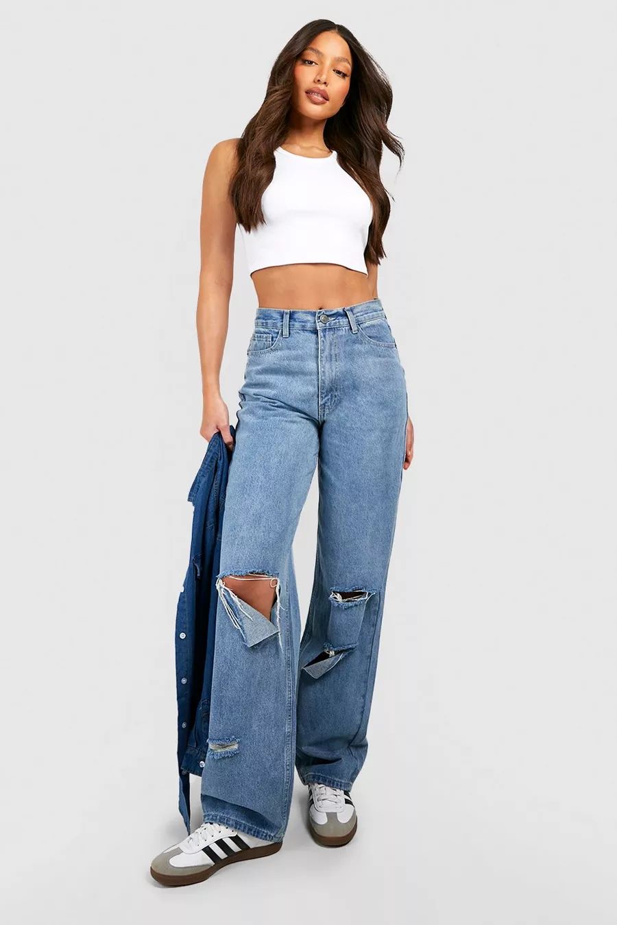Tall Ripped Knee Mid Rise Baggy Boyfriend Jeans | boohoo (US & Canada)